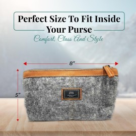 Mountain Made Wool and Pure Leather Luxury Travelers Small Cosmetic Bag, Toiletries, or Utility Bag For Students, Women and Men. Perfect size to fit inside your purse.