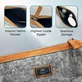 Mountain Made Wool and Pure Leather Luxury Travelers Small Cosmetic Bag, Toiletries, or Utility Bag For Students, Women and Men. Perfect size to fit inside your purse.