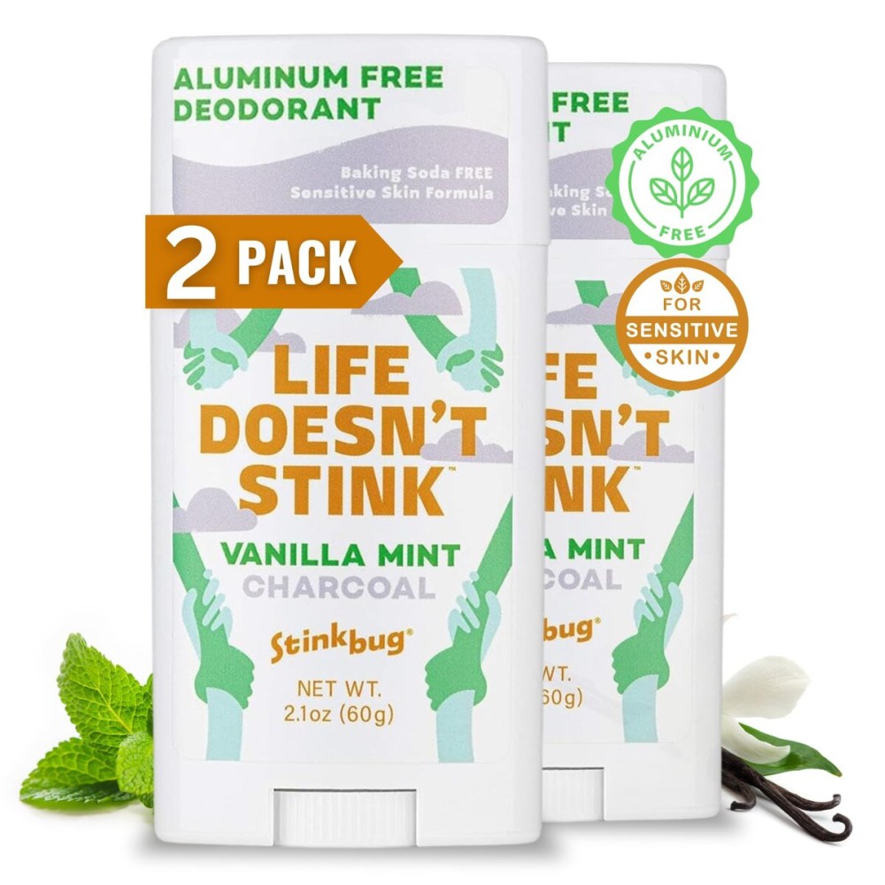 Natural Organic Deodorant Stick with Vanilla and Mint, Coconut Oil and Activated Charcoal, Aluminum Free Deodorant by Stinkbug Naturals, Vanilla Mint 2-Pack