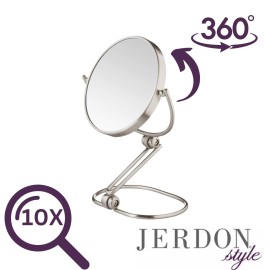 JERDON Folding Travel Makeup Vanity Mirror - Portable 6 Diameter with 10X-1X Magnification - Travel Storage Bag Included - Model MC450N JERDON Folding Travel Makeup Vanity Mirror - Portable 6 Diameter with 10X-1X Magnification - Travel Storage Bag Included - Model MC450N