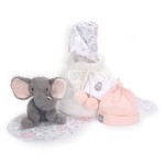 Lambs & Ivy 5 Piece Pink/Gray Plush Infant/Newborn Baby Gift Bag w/Swaddle