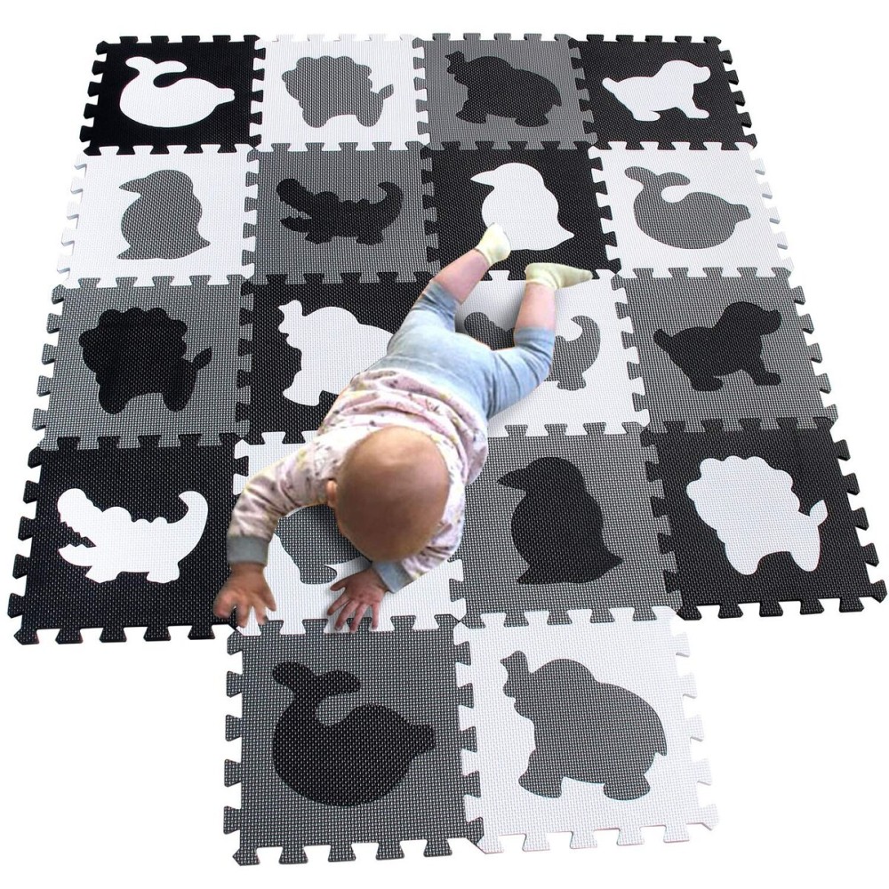 MQIAOHAM 18 Pieces Puzzle Play Mats, Soft Baby Play Mat, Kids Interlocking Foam Floor Tiles, Toddlers Carpet Playmats Animal G301018-P051HBH