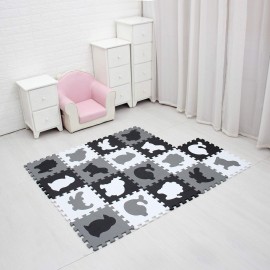 MQIAOHAM 18 Pieces Puzzle Play Mats, Soft Baby Play Mat, Kids Interlocking Foam Floor Tiles, Toddlers Carpet Playmats Animal G301018-P051HBH