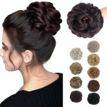 MORICA 1PCS Messy Hair Bun Hair Scrunchies Extension Curly Wavy Messy Bun Hair Synthetic Chignon Hairpieces for Women(2/33(Darkest Brown & Dark Auburn Mixed))