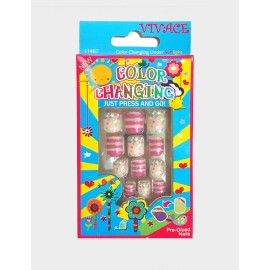 Vivace 4Pack 48Tips Color Changing Under Sun Fake Nails, Artificial Preglued Junior Sticker Nails 11460 etc (Sun 2)