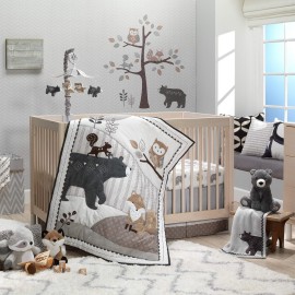 Lambs & Ivy Woodland Forest Gray Fleece Bear Nursery Baby Blanket