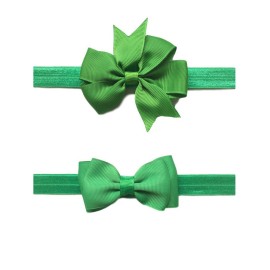 2pc/Set Baby Girls Grosgrain Ribbon Hairband Set Ribbon Bows Hair Tie Headband JB10 (Red-Green)