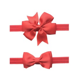 2pc/Set Baby Girls Grosgrain Ribbon Hairband Set Ribbon Bows Hair Tie Headband JB10 (Red-Green)