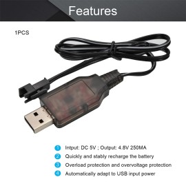 Fielect 4.8 V 250mA USB Charging Cable with SM-2P Connector Plug for RC Car Ni-MH Ni-CD Battery