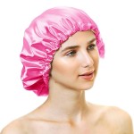 greatremy Satin Hair Bonnet Sleep Cap,Silky Bonnets for Women Curly Natural Hair Rose/Beige Sleeping Night Cap Big Large Bonnet Adjustable Double Layer with Drawstring