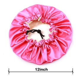 greatremy Satin Hair Bonnet Sleep Cap,Silky Bonnets for Women Curly Natural Hair Rose/Beige Sleeping Night Cap Big Large Bonnet Adjustable Double Layer with Drawstring