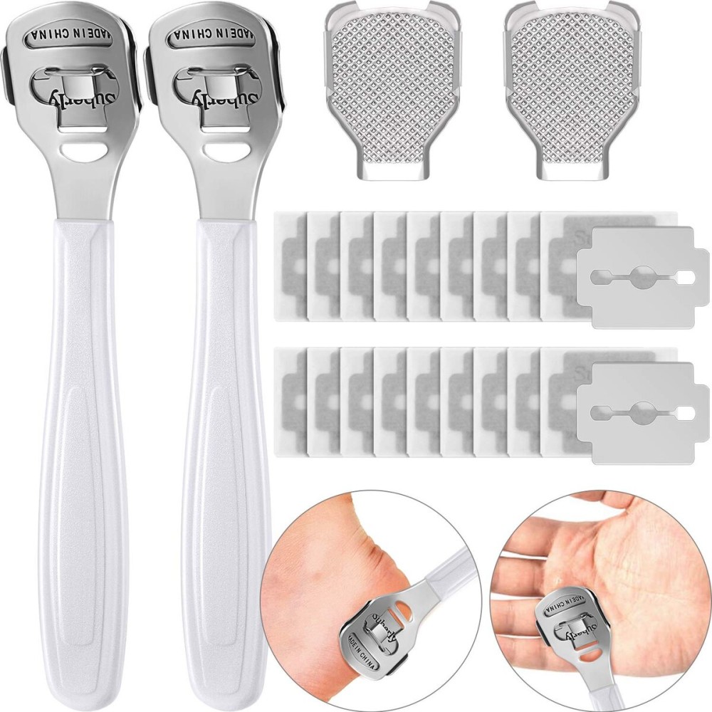 24 Pieces Callus Shaver Sets, 20 Replacement Slices Blades 2 Callus Shavers Stainless Steel and 2 Foot File Heads Foot Care Tools Hard Skin Remover for Hand Feet 24 Pieces Callus Shaver Sets, 20 Replacement Slices Blades 2 Callus Shavers Stainless Steel and 2 Foot File Heads Foot Care Tools Hard Skin Remover for Hand Feet