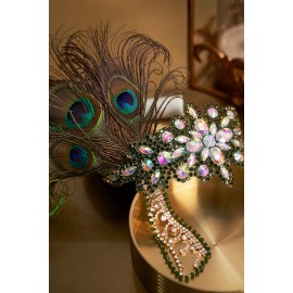 BABEYOND Women\'s 1920s Headband Flapper Feather Headpiece with Chain Roaring 20s Great Gatsby Themed Party Hair Accessory (Peacock)