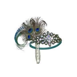 BABEYOND Women\'s 1920s Headband Flapper Feather Headpiece with Chain Roaring 20s Great Gatsby Themed Party Hair Accessory (Peacock)