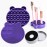 Silicon Makeup Brush Cleaner Mat with Brush Drying Manual Make up Brush Cleaner Cleanser Machine Cosmetic Brush Cleaning Pad+Makeup Brush Dry Cleaned Quick Color Removal Sponge Scrubber Tool(Purple)