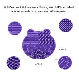 Silicon Makeup Brush Cleaner Mat with Brush Drying Manual Make up Brush Cleaner Cleanser Machine Cosmetic Brush Cleaning Pad+Makeup Brush Dry Cleaned Quick Color Removal Sponge Scrubber Tool(Purple)