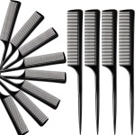 Boao 12 Pack Rat Tail Comb Styling Plastic Anti Static Heat Resistant Tail Comb for All Hair Types Fine Tooth for Men and Women(Black)