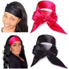 Leeven 2 Pcs Wig Grip Band Silky Satin Edge Scarves For Women Satin Wrapping Laying Scarf for Lace Wigs Non Slip Hair Wrap Headband For Makeup Facial Sport Yoga 4.5x54 1 pcs pink+1Pcs black