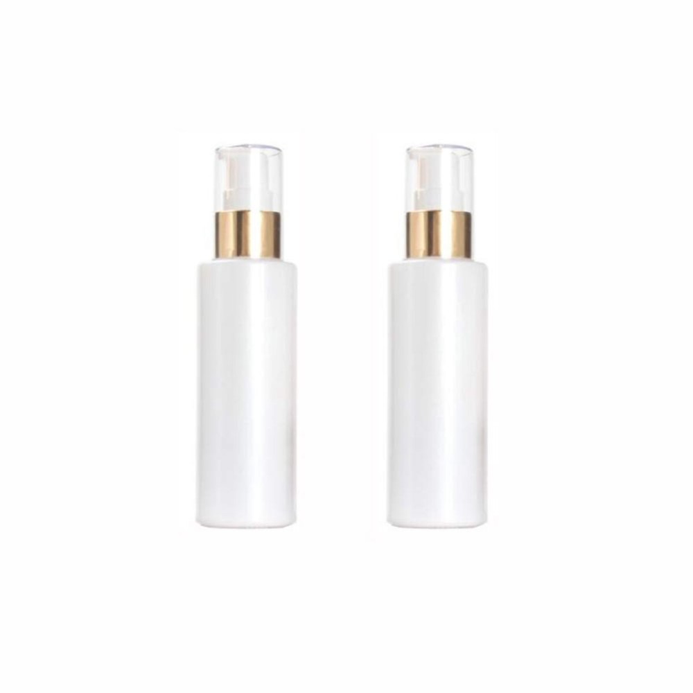 2Pcs 100ML/3.3 oz Empty Refillable Glass Lotion Bottles Pump Press Bottle White Upscale Travel Cosmetic Container Dispenser for Foundation Essential Oils Cream