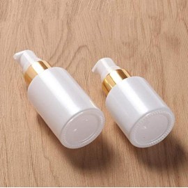 2Pcs 100ML/3.3 oz Empty Refillable Glass Lotion Bottles Pump Press Bottle White Upscale Travel Cosmetic Container Dispenser for Foundation Essential Oils Cream