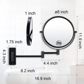 LANSI Wall Mounted Magnifying Makeup Mirror with 1X 10X Magnification and Extendable Arm, 8 Inch Double Sided Vanity Mirror for Bathroom, Wall Mirror for Teen Girls, Women, Matte Black LANSI Wall Mounted Magnifying Makeup Mirror with 1X 10X Magnification and Extendable Arm, 8 Inch Double Sided Vanity Mirror for Bathroom, Wall Mirror for Teen Girls, Women, Matte Black