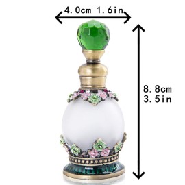 YU FENG Flower Perfume Bottles Empty Vintage Fancy Decorative Crystal Glass Perfume Vial(15ml,Green)
