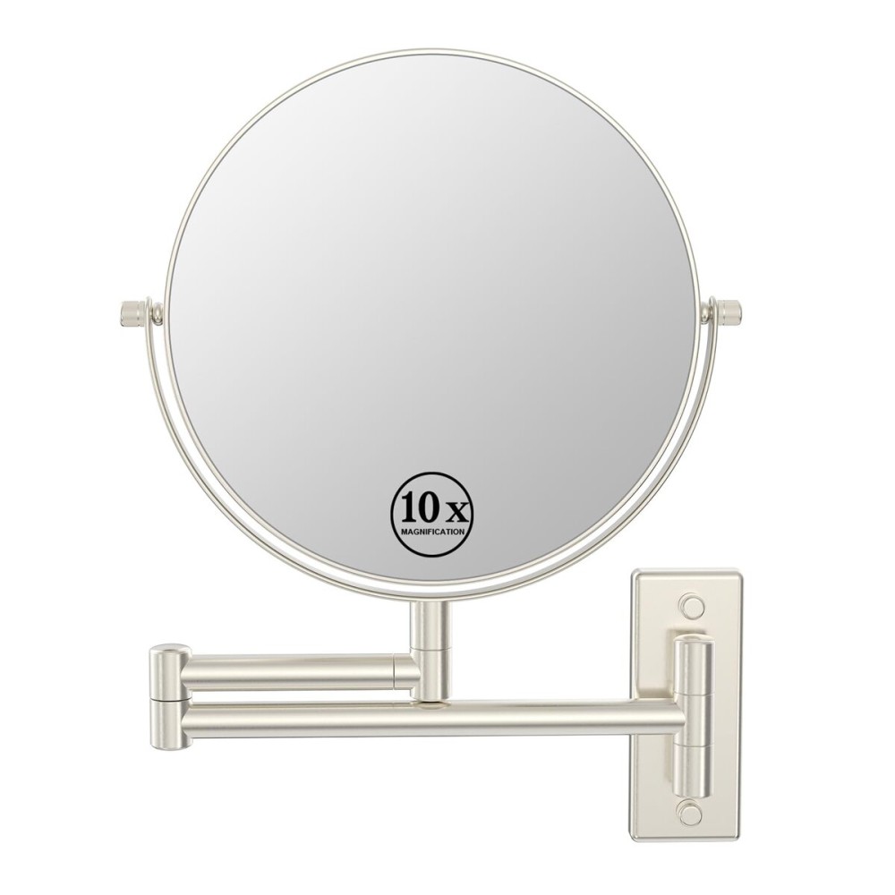 LANSI Wall Mounted Makeup Mirror, 1x/10x Double-Side Magnifying Mirror 8 Inch Vanity Mirror, 360 Extendable Arm Wall Mirror, Bathroom Mirror for Makeup or Shaving Nickel