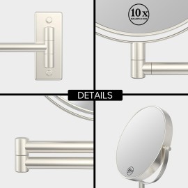 LANSI Wall Mounted Makeup Mirror, 1x/10x Double-Side Magnifying Mirror 8 Inch Vanity Mirror, 360 Extendable Arm Wall Mirror, Bathroom Mirror for Makeup or Shaving Nickel