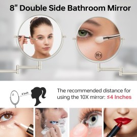 LANSI Wall Mounted Makeup Mirror, 1x/10x Double-Side Magnifying Mirror 8 Inch Vanity Mirror, 360 Extendable Arm Wall Mirror, Bathroom Mirror for Makeup or Shaving Nickel