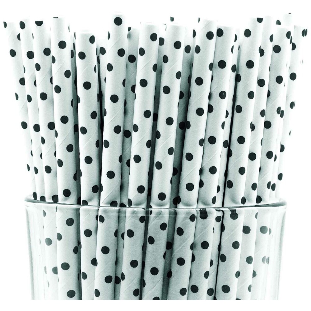 Pack of 150 Black Polka Dot Biodegradable 4-Ply Paper Drinking Straws (Compostable, Non-toxic, BPA-free) Pack of 150 Black Polka Dot Biodegradable 4-Ply Paper Drinking Straws (Compostable, Non-toxic, BPA-free)