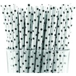 Pack of 150 Black Polka Dot Biodegradable 4-Ply Paper Drinking Straws (Compostable, Non-toxic, BPA-free)