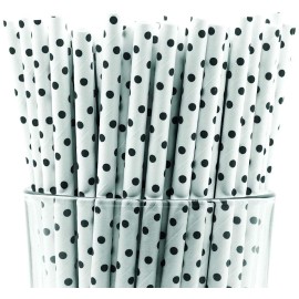 Pack of 150 Black Polka Dot Biodegradable 4-Ply Paper Drinking Straws (Compostable, Non-toxic, BPA-free)