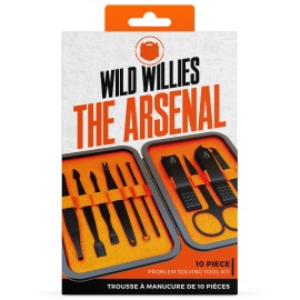 Wild Willies 10-Piece Pedicure & Manicure Kit for Men & Women - Includes Nail Clippers, Scissors, Tweezers, Files - Compact Travel Nail Grooming Kit, Mens Nail Care Set