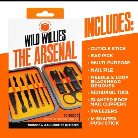 Wild Willies 10-Piece Pedicure & Manicure Kit for Men & Women - Includes Nail Clippers, Scissors, Tweezers, Files - Compact Travel Nail Grooming Kit, Mens Nail Care Set