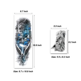 Lion Tattoos 4-Sheet Full Sleeve and 4-Sheet Half Sleeve Sticker Makeup Props for Men, Women & Kids