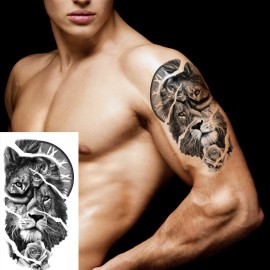 Lion Tattoos 4-Sheet Full Sleeve and 4-Sheet Half Sleeve Sticker Makeup Props for Men, Women & Kids