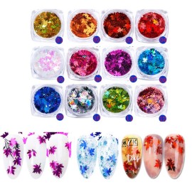Minejin Nail Art DIY Maple Leaf Sequins Laser Glitters Thin Paillette Flakes Stickers Manicure Tips 12 Boxes Minejin Nail Art DIY Maple Leaf Sequins Laser Glitters Thin Paillette Flakes Stickers Manicure Tips 12 Boxes
