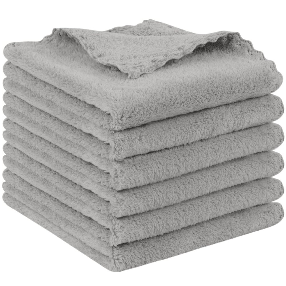 SUNLAND Microfiber Face Cloth Reusable Makeup Remover Facial Cleansing Towel Ultra Soft Face Washcloth 12inchx12inch 6 Pack Grey