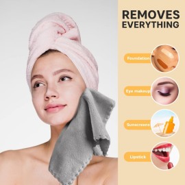 SUNLAND Microfiber Face Cloth Reusable Makeup Remover Facial Cleansing Towel Ultra Soft Face Washcloth 12inchx12inch 6 Pack Grey