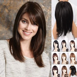 LesafeV Side-Part Straight Topper Clip in Forehead Hairpiece with Bangs for Women with Thin Hair 10 Light Brown