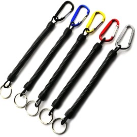 Longdex Fishing Lanyard 5PCS Stretchy Spiral Coil Keychain Fishing Lanyard with Color Carabiner
