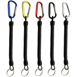 Longdex Fishing Lanyard 5PCS Stretchy Spiral Coil Keychain Fishing Lanyard with Color Carabiner