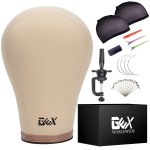 GEX 22 Canvas Cork Wig Block Mannequin Head for Wig Making Drying Styling Display with Table C Clamp Stand Holder (Light Brown 22)
