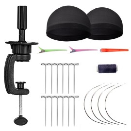 GEX 22 Canvas Cork Wig Block Mannequin Head for Wig Making Drying Styling Display with Table C Clamp Stand Holder (Light Brown 22)