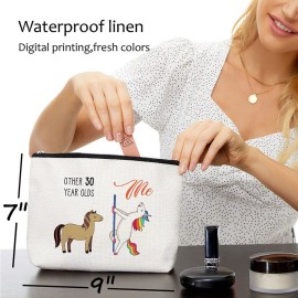 Blue Leaves 30th Birthday Gifts, 30 Years Old Birthday Gifts Makeup Bag for Women, Mom, Wife, Friend, Sister, Her, Colleague, Coworker, Her Fun 30th Cosmetic Bag