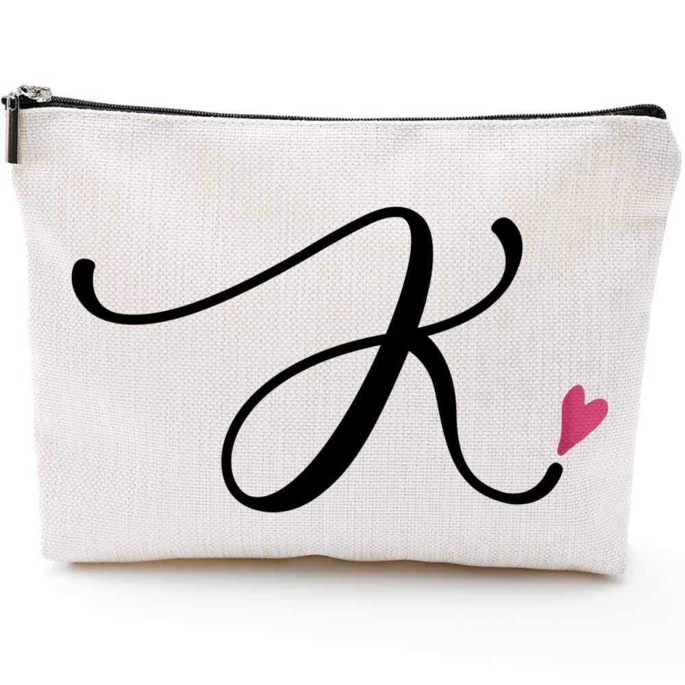 K Initial Monogram Personalized Travel Makeup Bag,Cosmetic Bag Gifts with Zipper Waterproof(Makeup bag-Letter K)