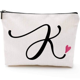 K Initial Monogram Personalized Travel Makeup Bag,Cosmetic Bag Gifts with Zipper Waterproof(Makeup bag-Letter K)