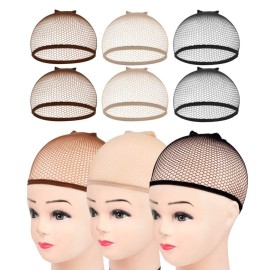 MORGLES Mesh Wig Cap for Women Men, Kids, 6PCS Hair Net for Wig Closed End, Brown, Beige, Black