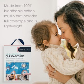 Bebe au Lait Classic Muslin Car Seat Cover -Perfect Baby Car Seat Covers for Babies, Car Seat Canopy, Unisex Baby Car Seat Cover- Easy Snap Straps, Fully Zippered Opening, Breathable- Hello Sunshine
