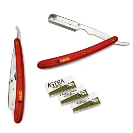 Classic Samurai CS-101 Red Stainless Steel Professional Barber Straight Edge Razor with 15 Astra Double Edge Razor Blades Classic Samurai CS-101 Red Stainless Steel Professional Barber Straight Edge Razor with 15 Astra Double Edge Razor Blades
